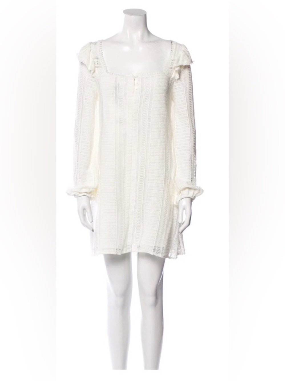Sezane Women's White Knit Long-Sleeve Shift Dress